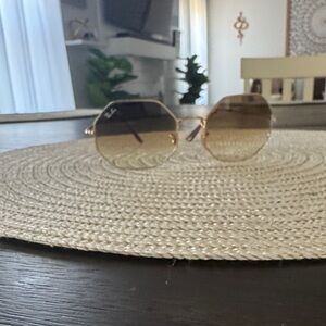 Ray-Ban Gold Hexagonal Sunglasses with Brown Lenses
